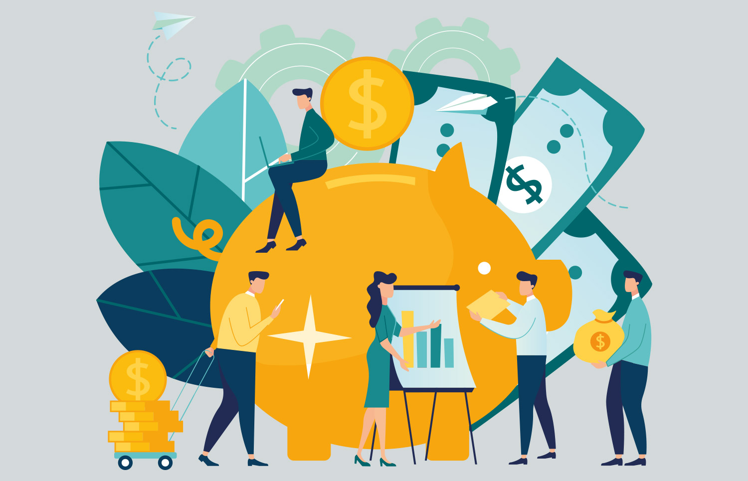 Vector Illustration of Business People Budgeting for Their Company