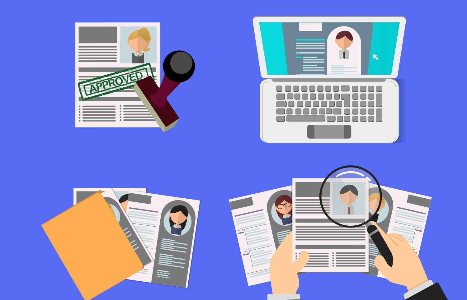Vector illustration of person inspecting resumes