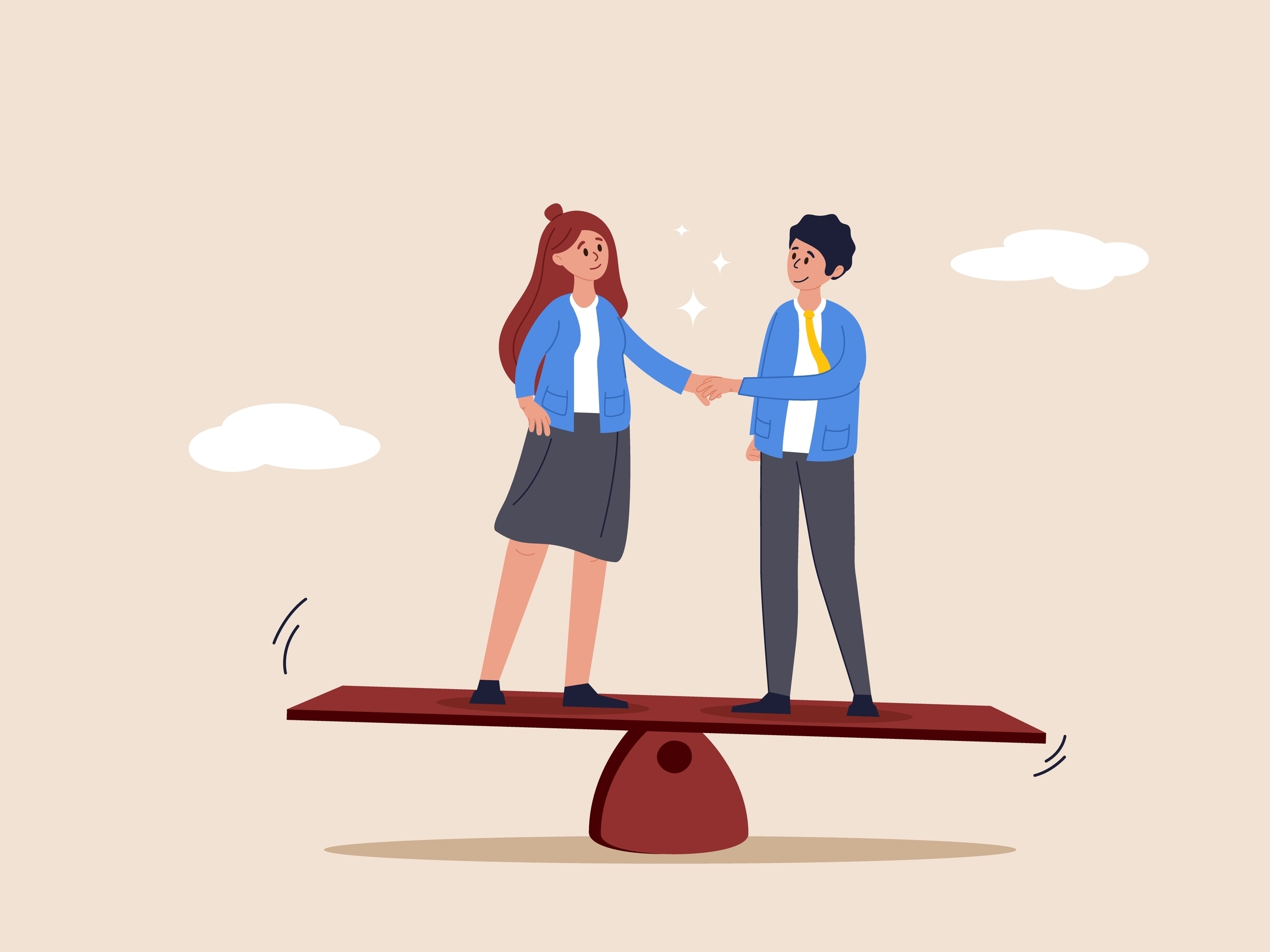 Professionals negotiating on a balance beam